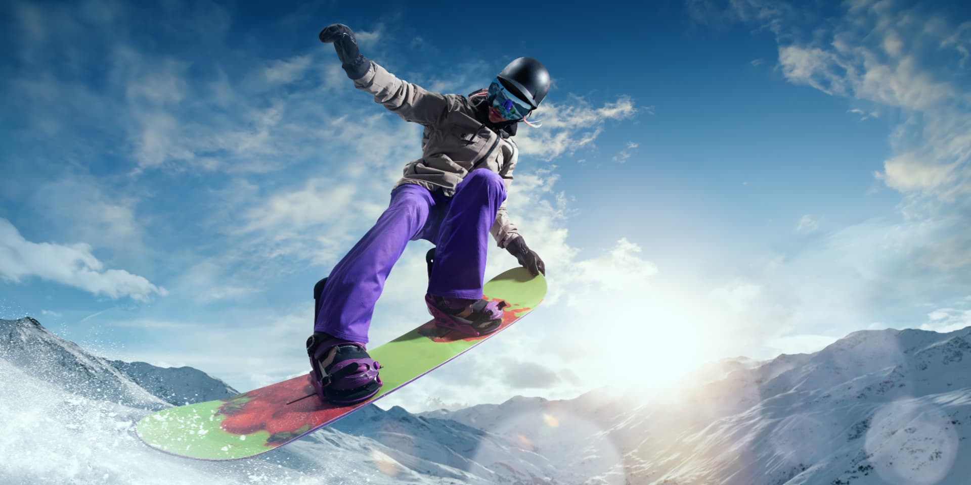 Snowboarding in the mountains